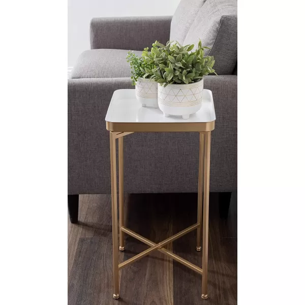 Kate and Laurel Celia Modern Side Table 18 x 12 x 26 Black Foldable Rectangular End Table for Storage and DisplayWhiteGold