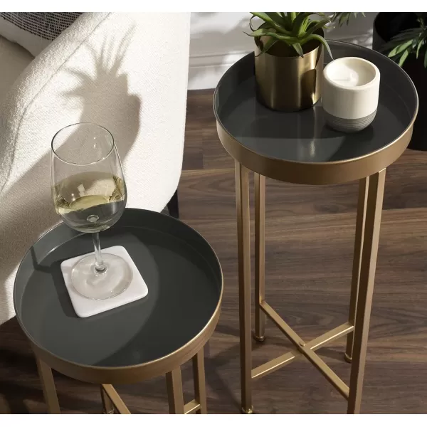 Kate and Laurel Celia Modern Side Table Set of 2 Navy Blue and Gold Sophisticated End Tables for Storage and DisplayGrayGold