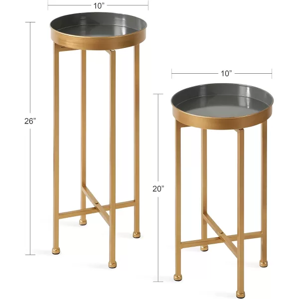Kate and Laurel Celia Modern Side Table Set of 2 Navy Blue and Gold Sophisticated End Tables for Storage and DisplayGrayGold