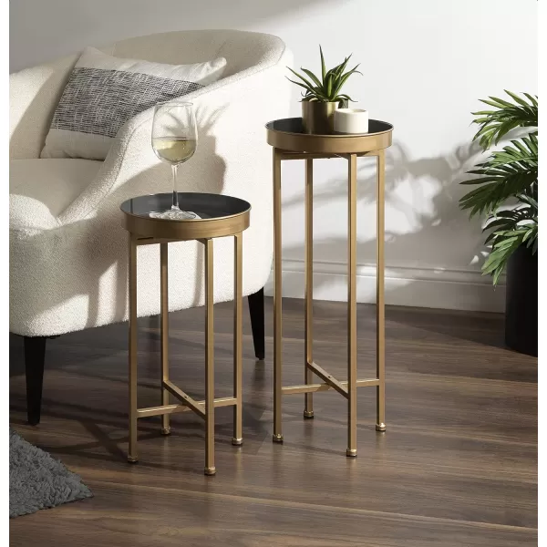 Kate and Laurel Celia Modern Side Table Set of 2 Navy Blue and Gold Sophisticated End Tables for Storage and DisplayGrayGold