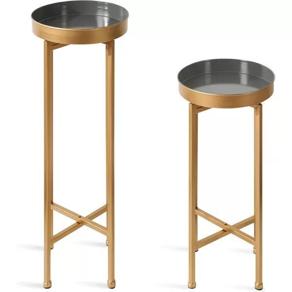 Kate and Laurel Celia Modern Side Table Set of 2 Navy Blue and Gold Sophisticated End Tables for Storage and DisplayGrayGold