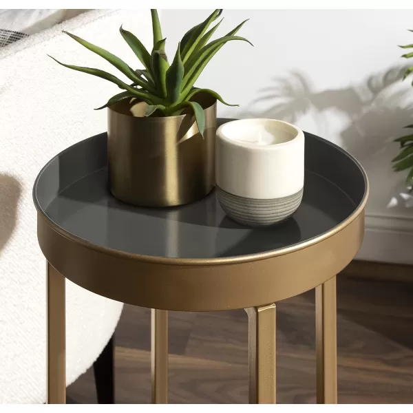 Kate and Laurel Celia Modern Side Table Set of 2 Navy Blue and Gold Sophisticated End Tables for Storage and DisplayGrayGold