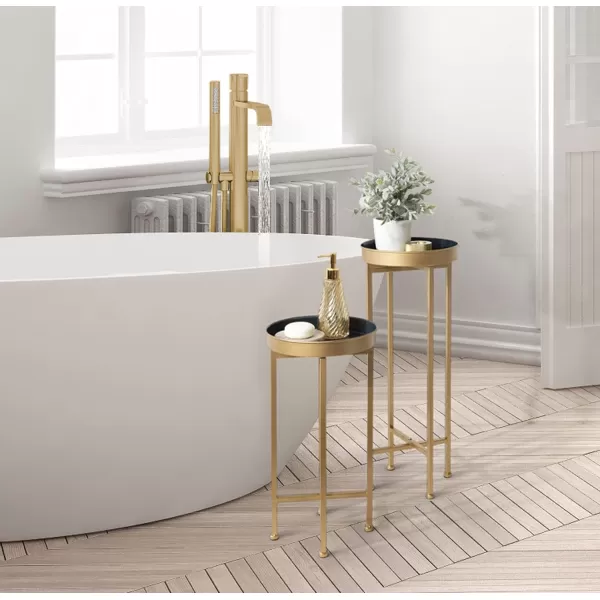 Kate and Laurel Celia Modern Side Table Set of 2 Navy Blue and Gold Sophisticated End Tables for Storage and DisplayNavy BlueGold