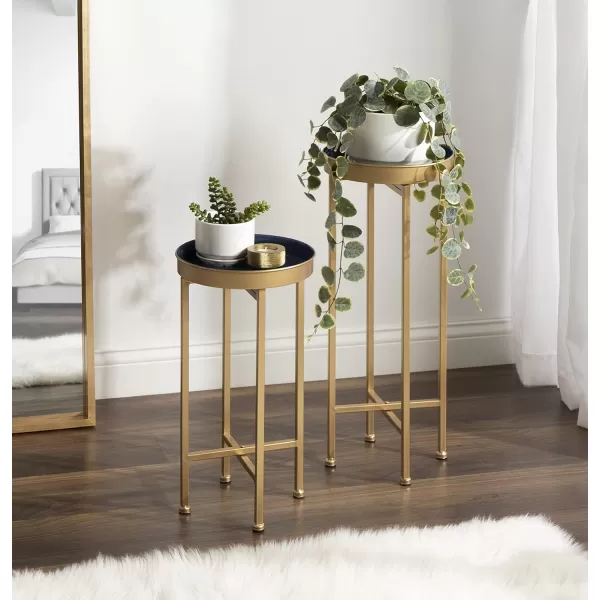 Kate and Laurel Celia Modern Side Table Set of 2 Navy Blue and Gold Sophisticated End Tables for Storage and DisplayNavy BlueGold