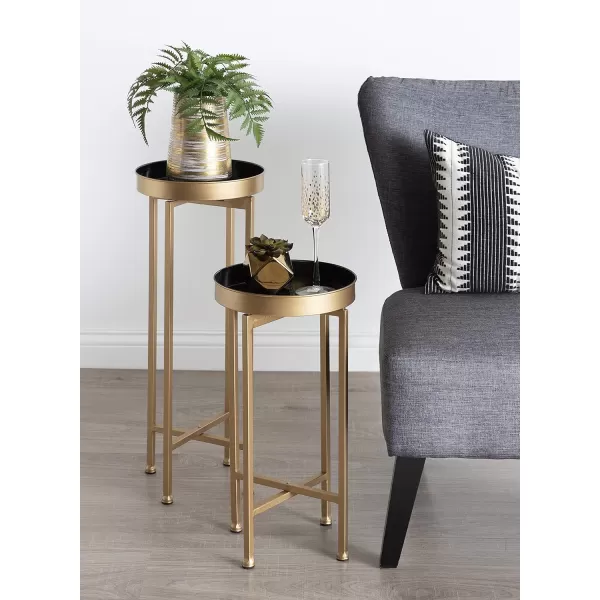 Kate and Laurel Celia Side Tables Set of 2 Gold and White Decorative Modern Glam End TableBlackGold