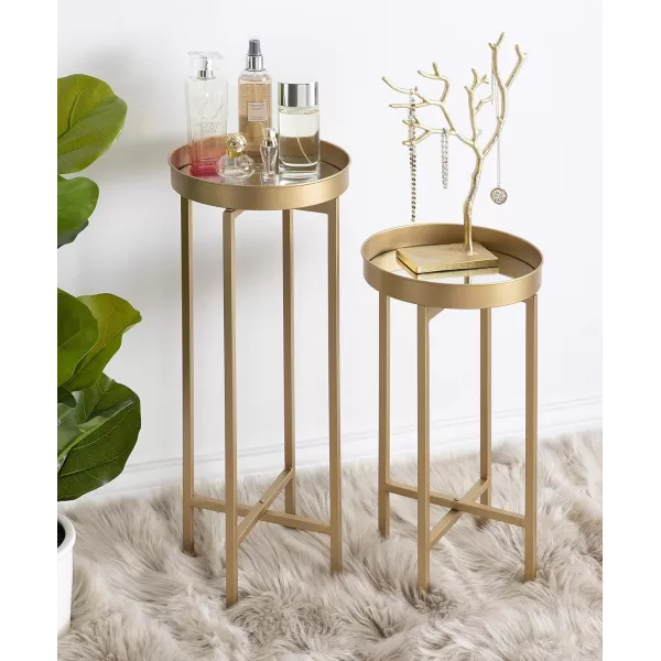 Kate and Laurel Celia Side Tables Set of 2 Gold and White Decorative Modern Glam End TableGold