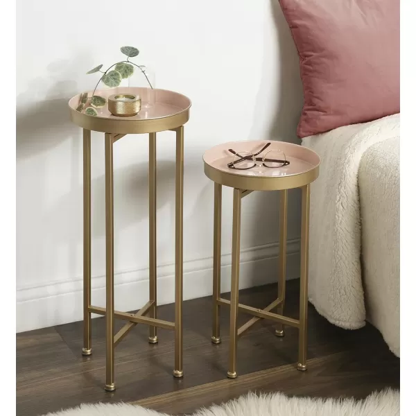 Kate and Laurel Celia Side Tables Set of 2 Gold and White Decorative Modern Glam End TablePinkGold