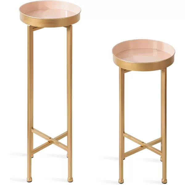 Kate and Laurel Celia Side Tables Set of 2 Gold and White Decorative Modern Glam End TablePinkGold