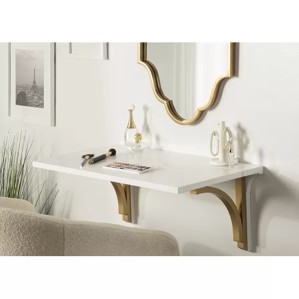 Kate and Laurel Corblynd Wood Wall Mounted Desk 30x16x16 WhiteGoldWhiteGold