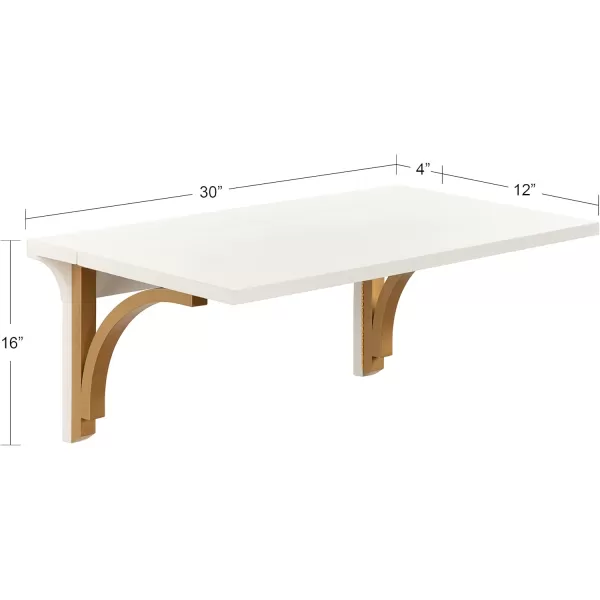 Kate and Laurel Corblynd Wood Wall Mounted Desk 30x16x16 WhiteGoldWhiteGold