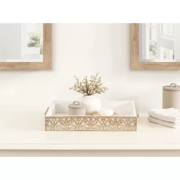 Kate and Laurel Engrahm Rustic Decorative Tray 17 x 13 Rustic Brown and White Decorative Display Tray with Textured Wood Pattern