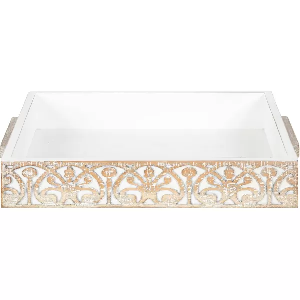Kate and Laurel Engrahm Rustic Decorative Tray 17 x 13 Rustic Brown and White Decorative Display Tray with Textured Wood Pattern