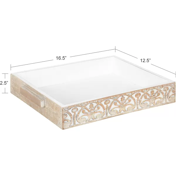 Kate and Laurel Engrahm Rustic Decorative Tray 17 x 13 Rustic Brown and White Decorative Display Tray with Textured Wood Pattern