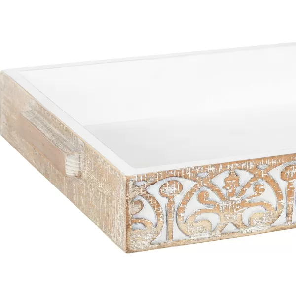 Kate and Laurel Engrahm Rustic Decorative Tray 17 x 13 Rustic Brown and White Decorative Display Tray with Textured Wood Pattern
