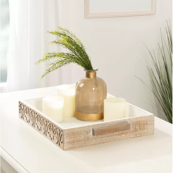 Kate and Laurel Engrahm Rustic Decorative Tray 17 x 13 Rustic Brown and White Decorative Display Tray with Textured Wood Pattern