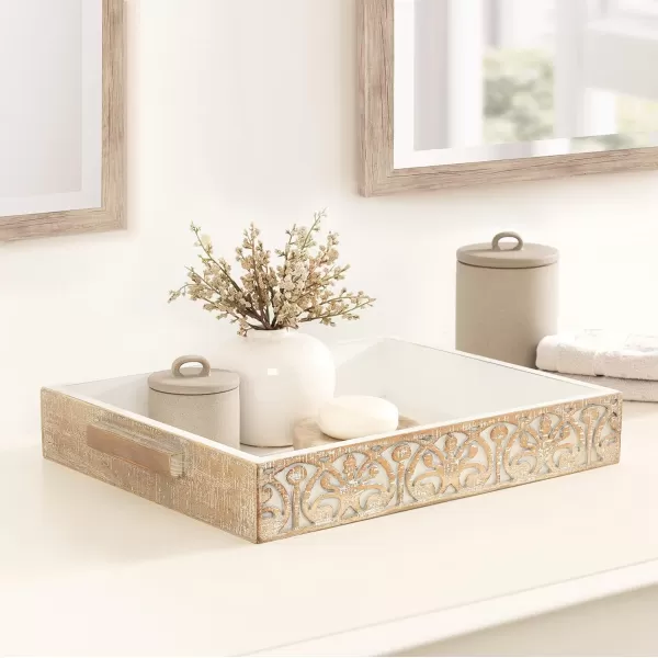 Kate and Laurel Engrahm Rustic Decorative Tray 17 x 13 Rustic Brown and White Decorative Display Tray with Textured Wood Pattern