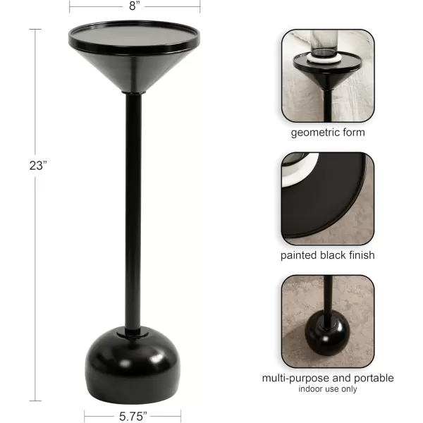 Kate and Laurel Frisk Modern Decorative Round Martini Use as Indoor Plant Stand or Outdoor Patio Accent Table 8x8x23 Black