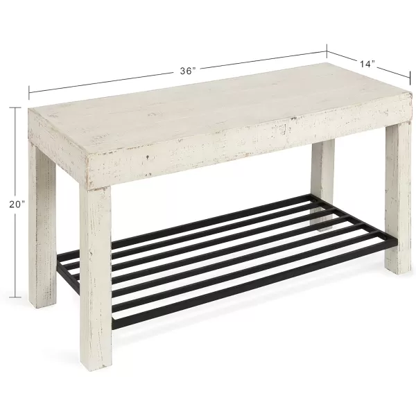 Kate and Laurel Jeran Rustic Farmhouse Bench with Iron Shoe Shelf 36quot x 14quot x 20quot White Chic Entry Bench for Decor or StorageWhite