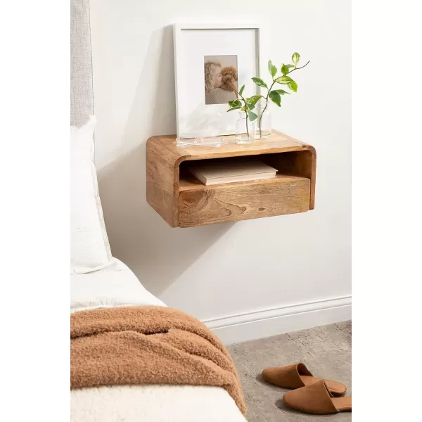 Kate and Laurel Kato Transitional Wood Floating Side Table with Drawer 18 x 10 x 9 Natural Brown Modern Wooden Floating Nightstand for Bedroom Bedside Table