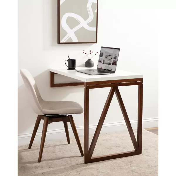 Kate and Laurel Kaya Modern WallMounted Folding Table 24 x 33 x 31 White and Walnut SpaceSaving Versatile Table with Folding Design for Dining Room or Home Office Decor