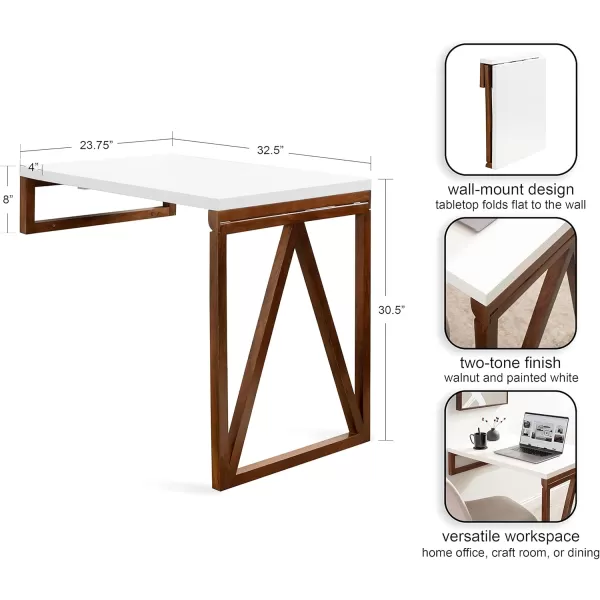 Kate and Laurel Kaya Modern WallMounted Folding Table 24 x 33 x 31 White and Walnut SpaceSaving Versatile Table with Folding Design for Dining Room or Home Office Decor