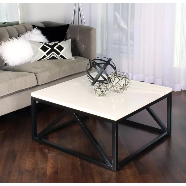 Kate and Laurel Kaya TwoToned Wood Square Coffee Table with White Top and Black BaseBlack