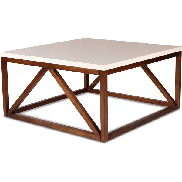 Kate and Laurel Kaya TwoToned Wood Square Coffee Table with White Top and Black BaseWalnut Brown