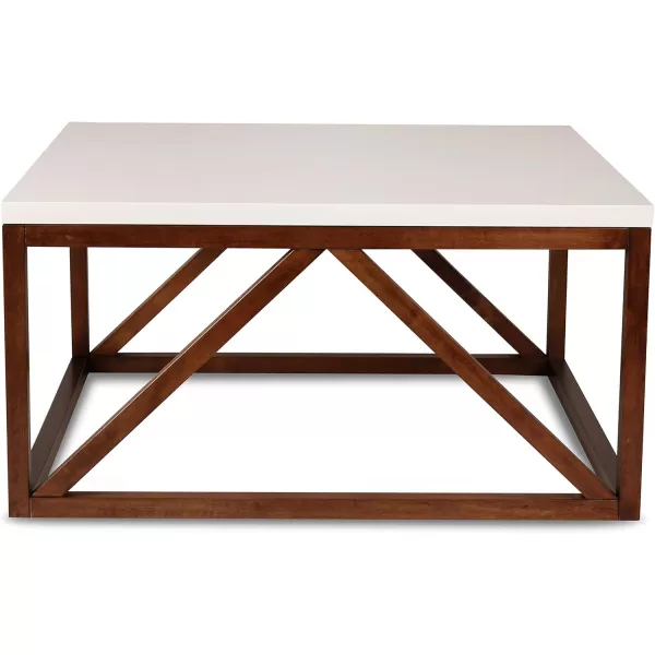 Kate and Laurel Kaya TwoToned Wood Square Coffee Table with White Top and Black BaseWalnut Brown