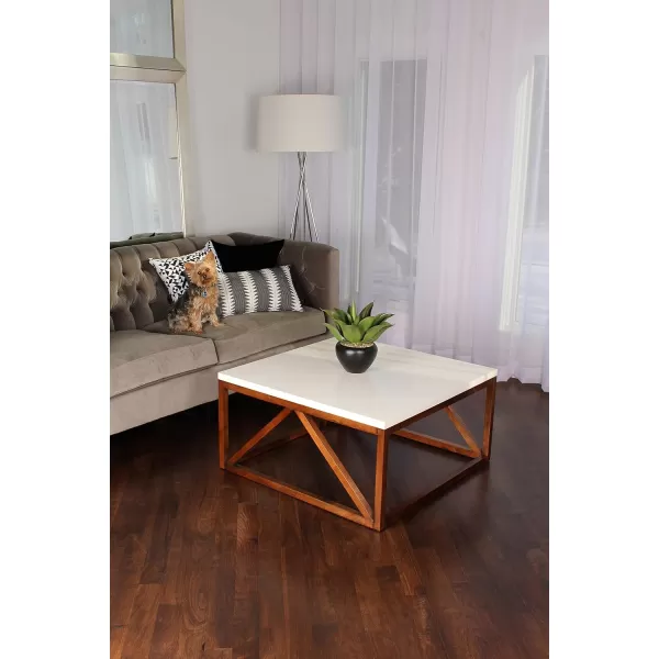 Kate and Laurel Kaya TwoToned Wood Square Coffee Table with White Top and Black BaseWalnut Brown