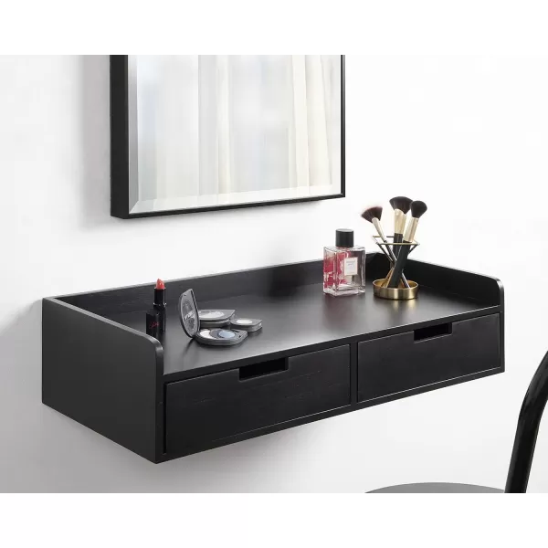 Kate and Laurel Kitt Modern Floating Shelf with Drawers 28 x 12 x 65 inches Black Chic Floating Storage Console Table or Desk for Wall