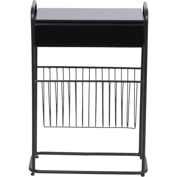 Kate and Laurel Kura Modern Glam Narrow Side Table with Bottom Wire Storage Rack and LIFTop Tabletop 19x9x26 Black