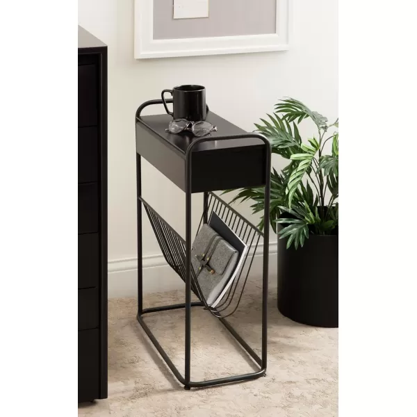 Kate and Laurel Kura Modern Glam Narrow Side Table with Bottom Wire Storage Rack and LIFTop Tabletop 19x9x26 Black