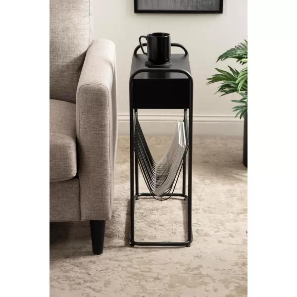 Kate and Laurel Kura Modern Glam Narrow Side Table with Bottom Wire Storage Rack and LIFTop Tabletop 19x9x26 Black