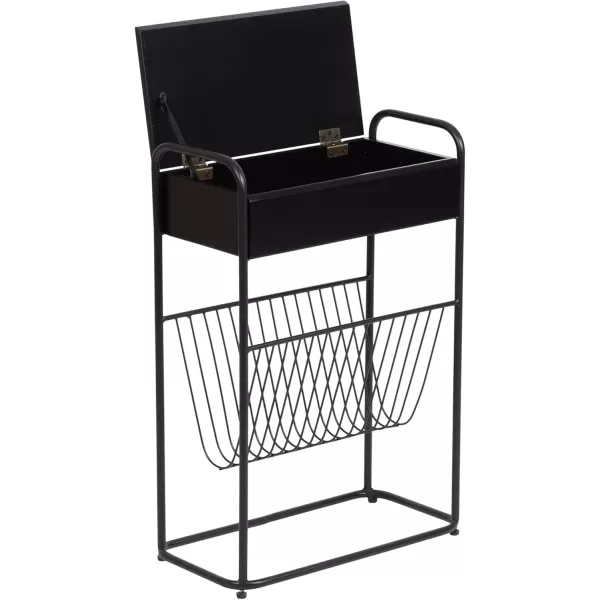 Kate and Laurel Kura Modern Glam Narrow Side Table with Bottom Wire Storage Rack and LIFTop Tabletop 19x9x26 Black