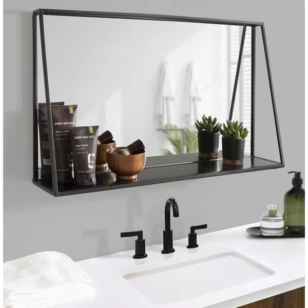 Kate and Laurel Lintz Modern Mirror with Storage Shelf 18quot x 24quot BlackBlack