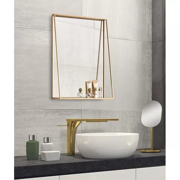 Kate and Laurel Lintz Modern Mirror with Storage Shelf 18quot x 24quot BlackGold