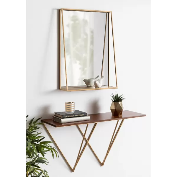 Kate and Laurel Lintz Modern Mirror with Storage Shelf 18quot x 24quot BlackGold