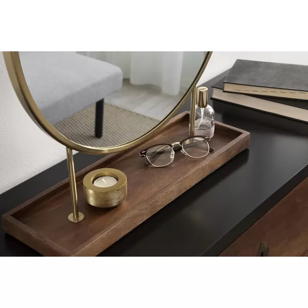 Kate and Laurel Maxfield Modern Tabletop Mirror 18 x 22 Gold and White Decorative Accent Mirror with Iron BaseGoldWalnut Brown