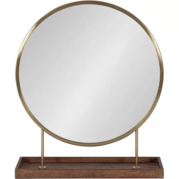 Kate and Laurel Maxfield Modern Tabletop Mirror 18 x 22 Gold and White Decorative Accent Mirror with Iron BaseGoldWalnut Brown