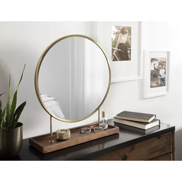 Kate and Laurel Maxfield Modern Tabletop Mirror 18 x 22 Gold and White Decorative Accent Mirror with Iron BaseGoldWalnut Brown