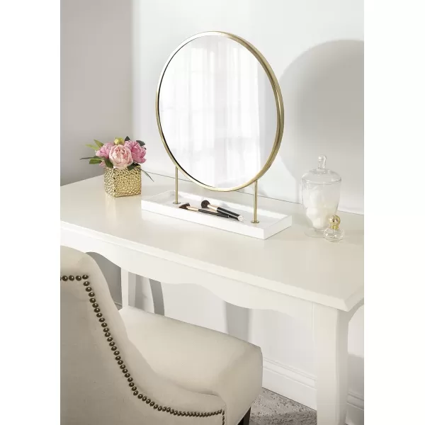 Kate and Laurel Maxfield Modern Tabletop Mirror 18 x 22 Gold and White Decorative Accent Mirror with Iron BaseWhiteGold