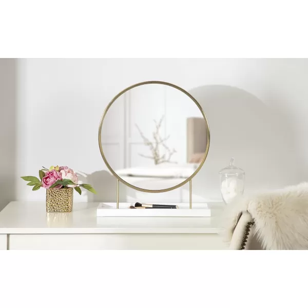 Kate and Laurel Maxfield Modern Tabletop Mirror 18 x 22 Gold and White Decorative Accent Mirror with Iron BaseWhiteGold