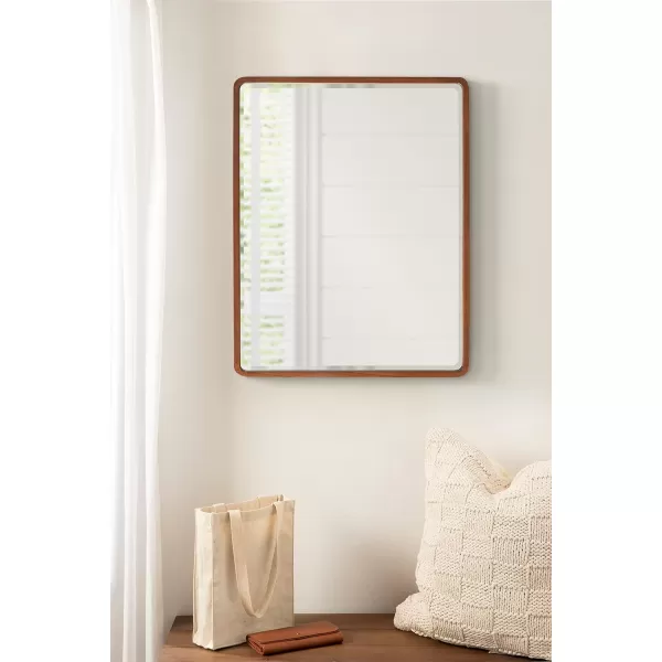 Kate and Laurel McLean Modern Wood Framed Rounded Rectangle Wall Mirror 24 x 30 Walnut Brown Decorative Round Rectangular Mirror for Contemporary Wall DecorWalnut Brown