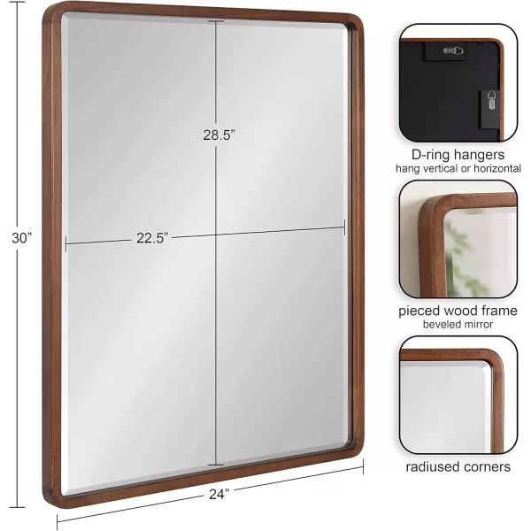 Kate and Laurel McLean Modern Wood Framed Rounded Rectangle Wall Mirror 24 x 30 Walnut Brown Decorative Round Rectangular Mirror for Contemporary Wall DecorWalnut Brown