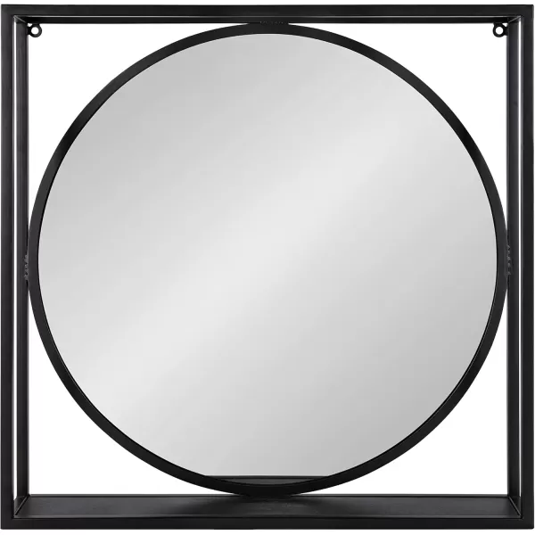 Kate and Laurel Metal McCauley WallMounted Mirror with Wooden Shelf 24quot x 24quot Black Modern Accent for WallBlack