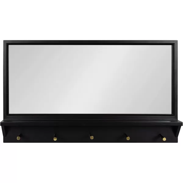 Kate and Laurel Milley Modern Wood Framed Pub Mirror 36 x 21 Black Chic Transitional Mirror with Shelf and Hooks