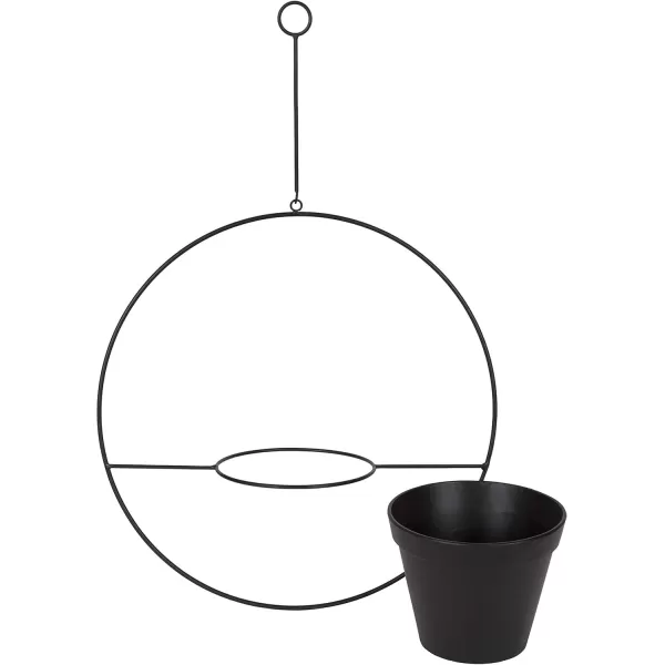 Kate and Laurel Opyd Modern Metal Hanging Hoop Planter with Flower Pot BlackBlack