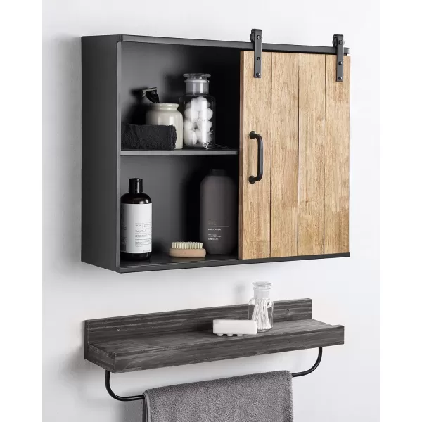Kate and Laurel Samuels Decorative Rustic Wood and Metal Wall Cabinet 24 x 725 x 20 Charcoal and Rustic Brown Chic Wall Decor for Storage and Display