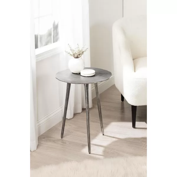 Kate and Laurel Sancia Modern Round Side Table 16 x 16 x 20 Silver Sand Casted Aluminum Bedside Table for Display and Storage as a Bedroom Nightstand or Living Room AccentSilver