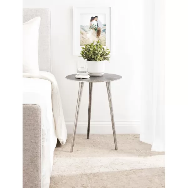 Kate and Laurel Sancia Modern Round Side Table 16 x 16 x 20 Silver Sand Casted Aluminum Bedside Table for Display and Storage as a Bedroom Nightstand or Living Room AccentSilver